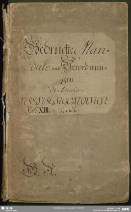 Des Durchlauchtigsten Churfürstens zu Sachßen ... bestallter Oberamts-Verwalter im Marggrafthum Oberlausitz ... Ich, Johann Wilhelm Traugott von Schönberg ... und gebe denen Herren ... hierdurch zu vernehmen, wasmaaßen höchstgedachte Ihro Churfürstl. Durchl. ein, die in ältern Zeiten ertheilten Lehns-Anwartschaften betreffendes Mandat ...