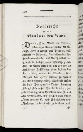 Vorbericht an den Pfarrherrn von Ferney.