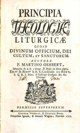 Principia theologiae liturgicae quoad divinum officium, Dei cultum, et sanctorum