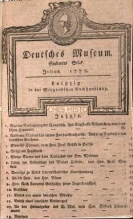 Deutsches Museum. 2. Band. 7.-12. Stück (Juli-Dezember) 1778