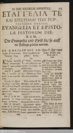 Euangelia Te Kai Epistolai Tōn Heortastikōn Hēmerōn : Evangelia Et Epistolae Dierum. Die Evangelia und Episteln, so auff die Festtage gelesen werden