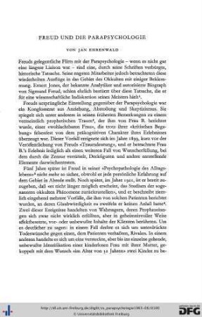 Jan Ehrenwald: Freud und die Parapsychologie