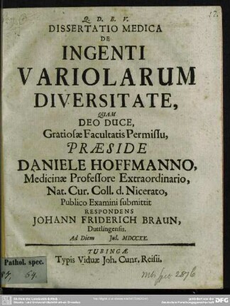 Dissertatio Medica De Ingenti Variolarum Diversitate
