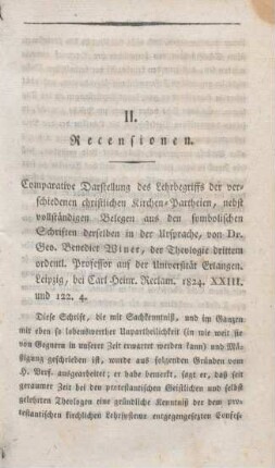 111-138 [Rezension] Winer, Georg Benedict, Comparative Darstellung des Lehrbegriffs der verschiedenen christlichen Kirchenparteien