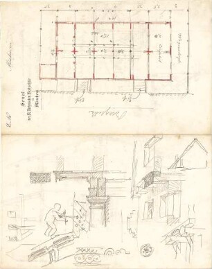 Thiersch, August ; Bauaufnahmen (deutsche Bauernhäuser u.a.) - Grundriss, Details