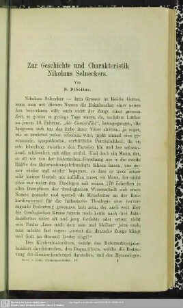 Zur Geschichte und Charakteristik Nikolaus Selneckers