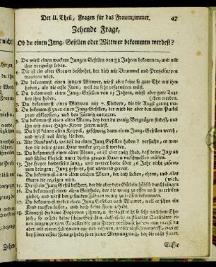 Zehende Frage, Ob du einen Jung-Gesellen oder Wittwer bekommen werdest?