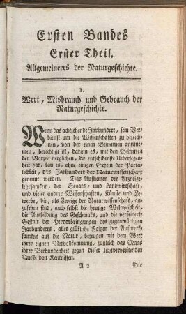 1. Wert, Misbrauch und Gebrauch der Naturgeschichte