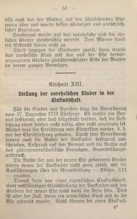 Abschnitt XIII. Stellung der vorehelichen Kinder in der Einkindschaft.
