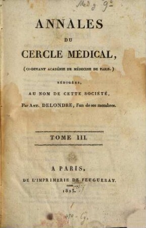 Annales du Cercle Médical. 3. 1823