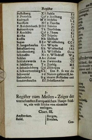 3. Register zum Meilen-Zeiger der vornehmsten Europaeischen Haupt-Städte, [...]