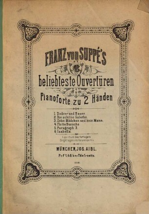 Suppé's 6 beliebteste Ouverturen : für Pianoforte zu 2 Hdn.