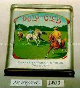 Blechdose für 20 Stück "POLO-CLUB CIGARETTEN-FABRIK EPIRUS DRESDEN" (Abbildung: Polo spielende Reiter)