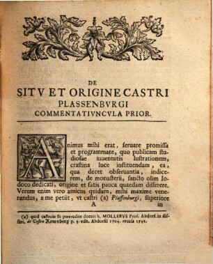 De Sitv Et Origine Castri Plassenbvrgi : Bonarum artium maecenates ... ad examen ... in illustri gymnasio Erlangano ... invitat ; simulque particulam primam