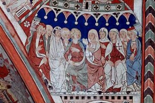 westliche Gewölbekappe — Bildfeld: Das Gründerpaar Pfalzgraf Heinrich 1. und seine Ehefrau Agnes inmitten von Äbtissinnen und Pröpsten