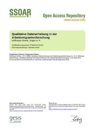 Qualitative Datenerhebung in der Arbeitsmigrantenforschung