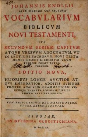 Vocabularium Biblicum Novi Testamenti