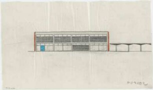 Schneider - Esleben, Paul; Düsseldorf, Rolandstr. 40; Rolandschule - Turnhalle: Fassade (Ansicht von Norden)