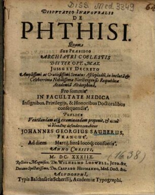 Dispvtatio Inavgvralis De Phthisi