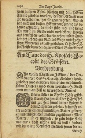 Am Tage des H. Apostels Jacobi des Grössern.