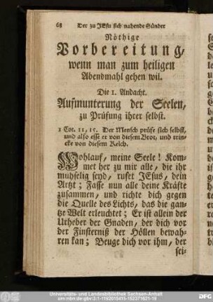 Nöthige Vorbereitung, wenn man zum heiligen Abendmahl gehen wil.