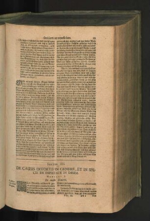 Sectio III. De causis Divortii in genere, et in specie de Impietate in Deum. Numerus I. De causis Divortii.