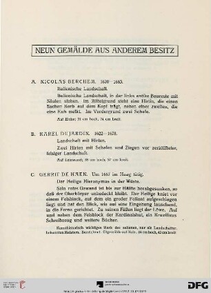 Neun Gemälde aus anderem Besitz (Nr. A-I)