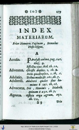 Index Materiarum.