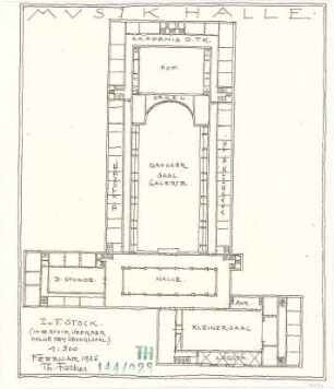 Fischer, Theodor; München, Alter Botanischer Garten; Musikhaus und Kunstgebäude - Musikhalle (Grundriss)