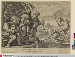 J.' prolem committe vadis, tibi seruiet aequor, Pectoràq his scopulis asperiora fugis.; [Die Flucht nach Ägypten]