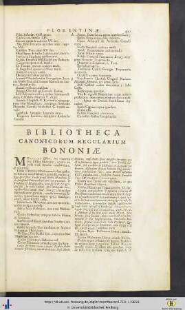 Bibliotheca Canonicorum Regularium Bononiae.