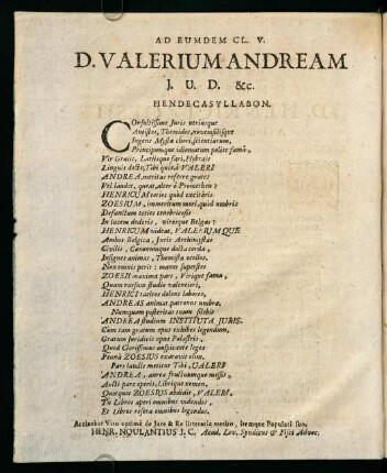 AD EUMDEM CL. V. D. VALERIUM ANDREAM