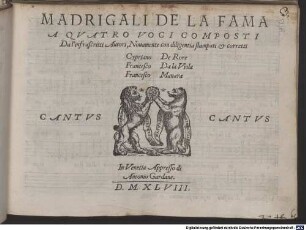MADRIGALI DE LA FAMA A QVATRO VOCI COMPOSTI