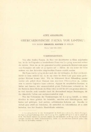 Achte Abhandlung. Obercarbonische Fauna von Lo-ping