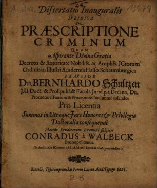 Dissertatio Inauguralis Iuridica De Praescriptione Criminum