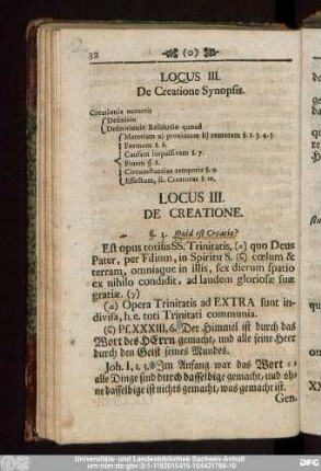 Locus III. De Creatione Synopsis.