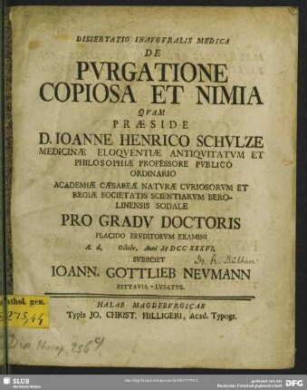 Dissertatio Inauguralis Medica De Purgatione Copiosa Et Nimia