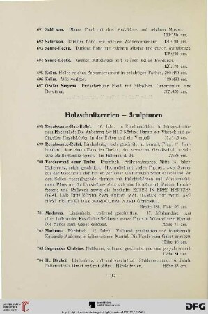 Holzschnitzereien – Sculpturen (Nr. 698-705)