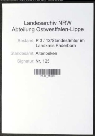 Sterberegister Standesamt Altenbeken