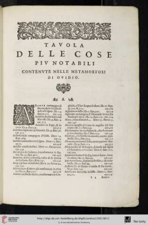 Tavola delle cose piv notabili contenute nelle metamorfosi di Ovidio