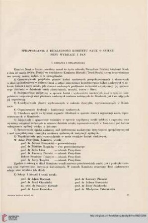 Sprawozdanie z działalności Komitetu Nauk o Sztuce przy Wydziale I PAN