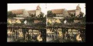 Blick über Havel mit Brücke zum Havelberger Dom St. Marien, Havelberg