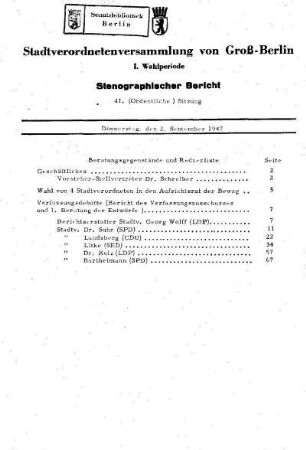 Nr. 41, 2. September 1947, Ordentliche Sitzung