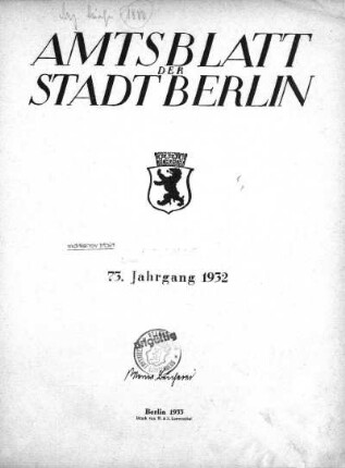 1932: Amtsblatt der Reichshauptstadt Berlin
