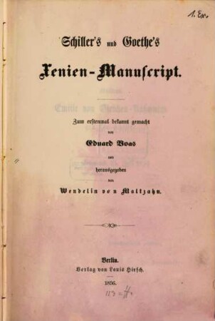Schiller's und Goethe's Xenien-Manuscript
