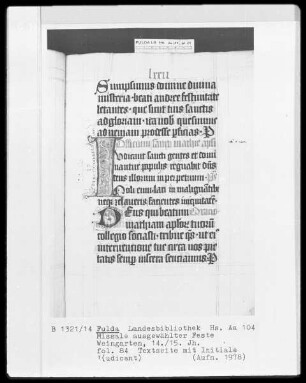 Missale ausgewählter Feste — Initiale I(udicant), Folio 84recto