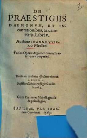 De Praestigiis Daemonvm, Et Incantationibus, ac ueneficijs : Libri V