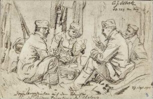 Kartenspielen auf dem Tornister. [R]