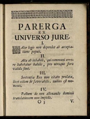 Parerga Ex Universo Jure.