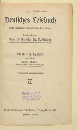 Teil 7 = (8. Schuljahr), [Schülerband]: [Teil 7 = (8. Schuljahr), [Schülerband]]